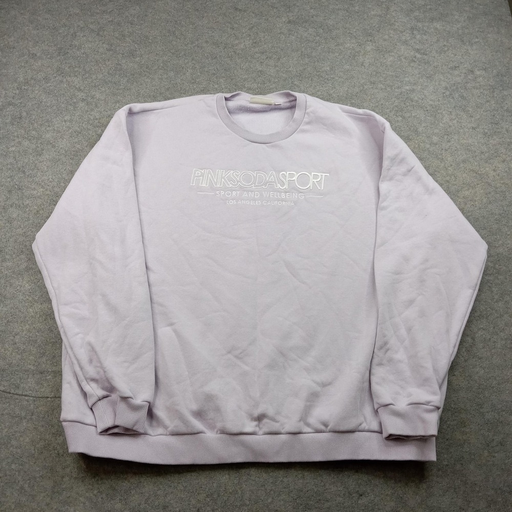 Pink Soda Sport Sweatshirt Womens Large‎ Lavender Logo Crewneck Fleece Pullover